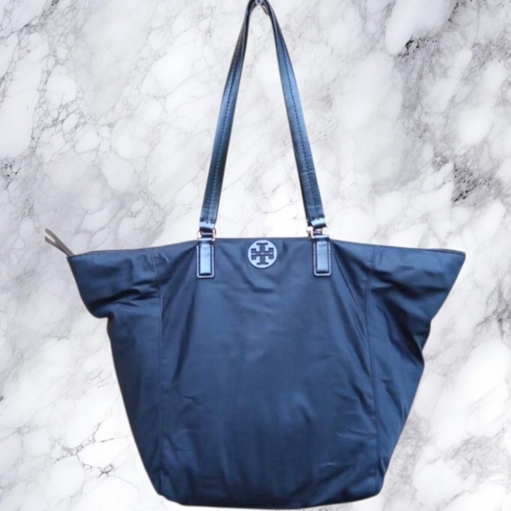 Tory Burch Black Nylon Large Zip Top Shoulder Bag